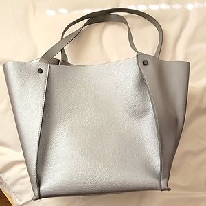 💕FREE WITH BUNDLE* Neiman Marcus Tote Shoulder Bag Faux Leather Festive Silver